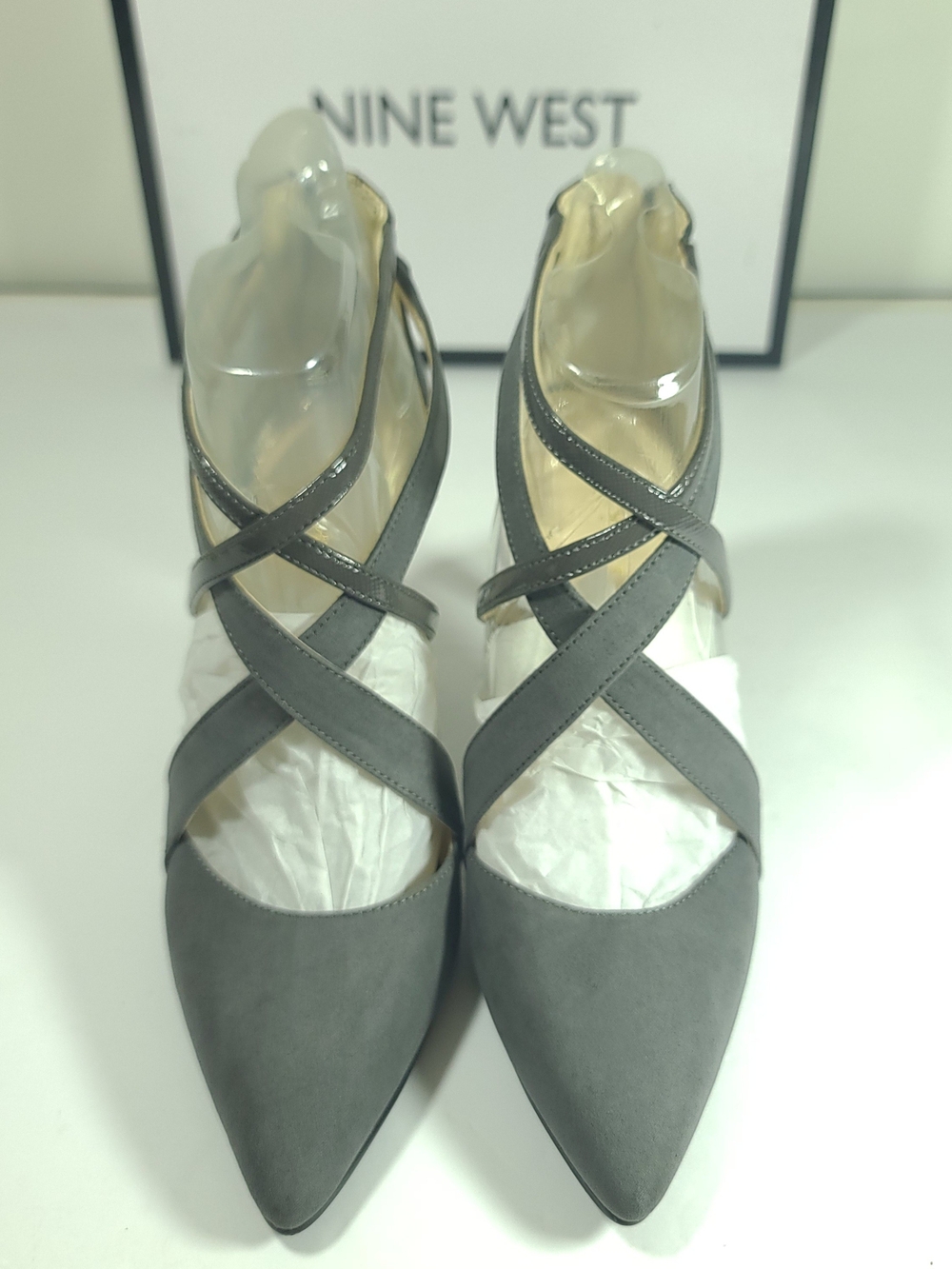Nine West Zamiao (Zorever) strappy pump Gray Crisscross Pointed-Toe Size 7M NIB